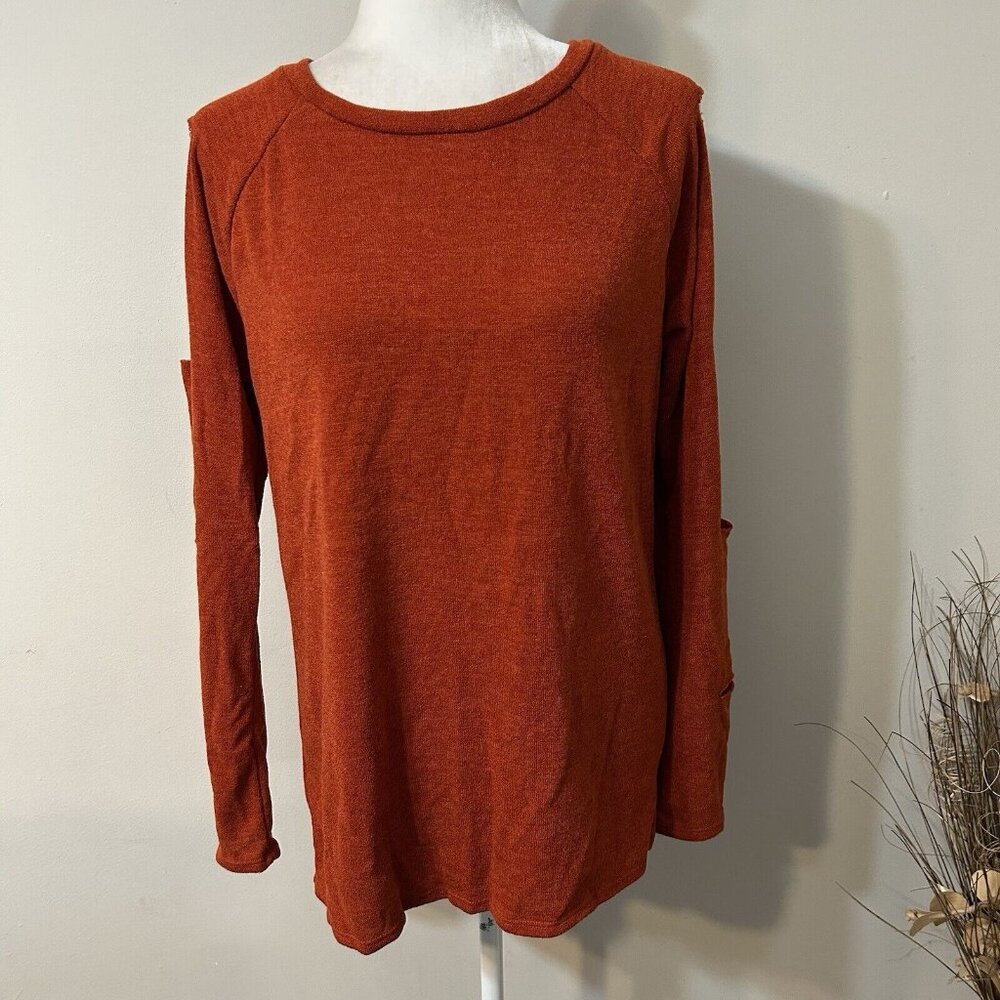 NWT Goldspark Knit Tunic Top Laser Cut Long Sleeve Round Neck Blouse Rust Red M
